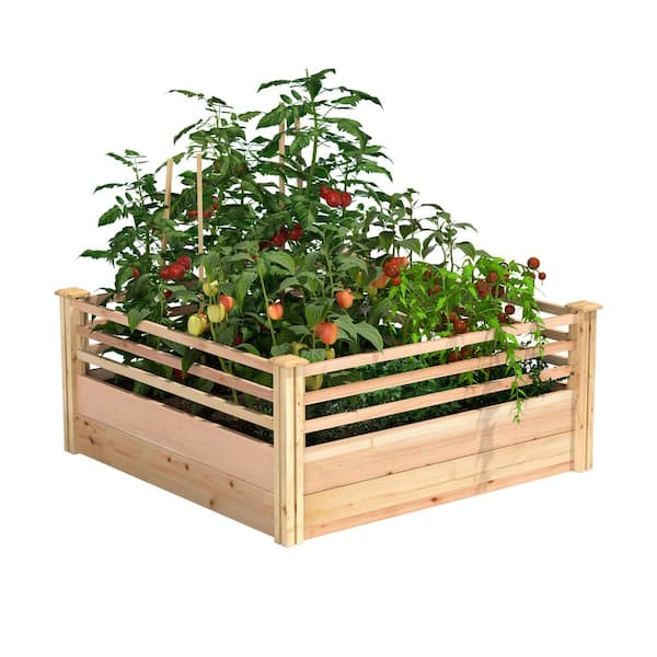 Miracle-Gro 48 in. L x 48 in. W x 11 in. H Cedar Raised Garden Bed with Corral Sides