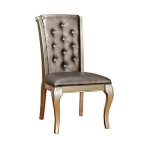 40 in. H Gray and Gold Leatherette Buttoned Side Chair with Cabriole Legs (Set of 2)