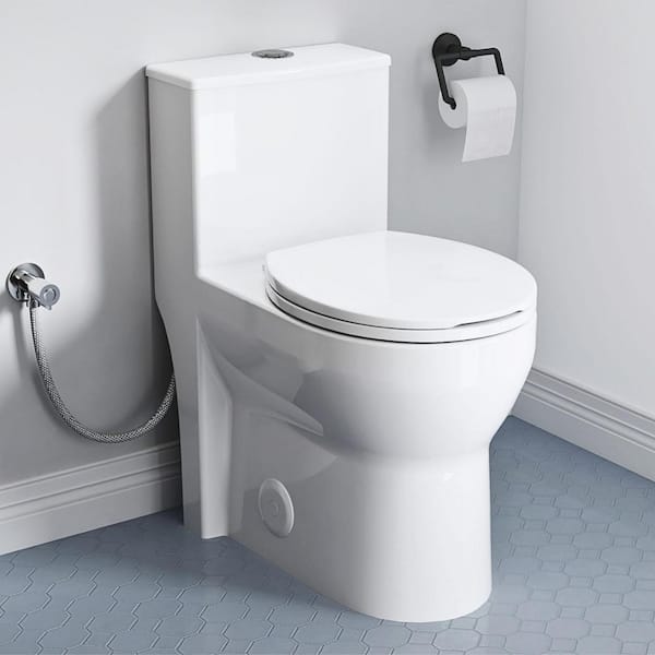 17 in. ADA Compact White 1-Piece Toilet, Round Bowl, Swirl Dual Flush 1.0/1.28 GPF, Soft-Close Seat, 12 in. Rough-In