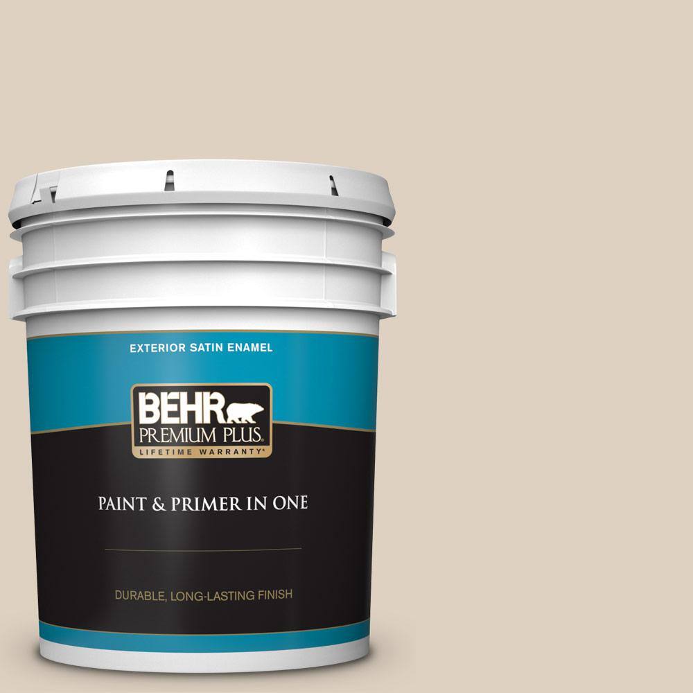 Behr Premium Plus 5 Gal Ppu7 10 Roman Plaster Satin Enamel Exterior Paint And Primer In One 905005 The Home Depot