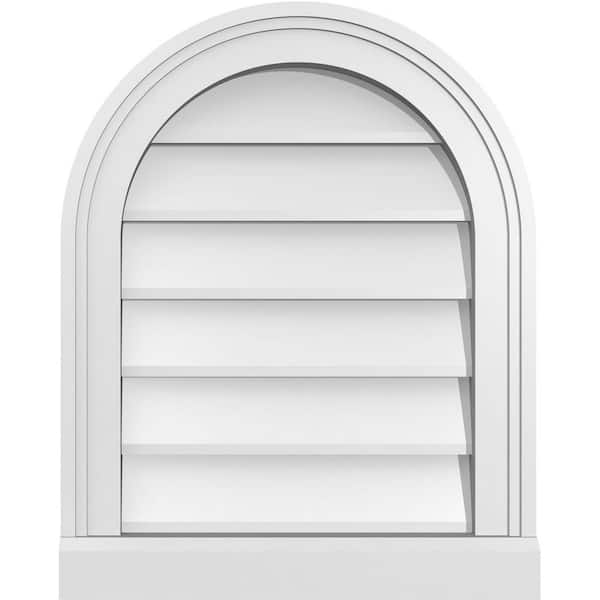 Ekena Millwork 16 in. x 20 in. Round Top White PVC Paintable Gable Louver Vent Non-Functional