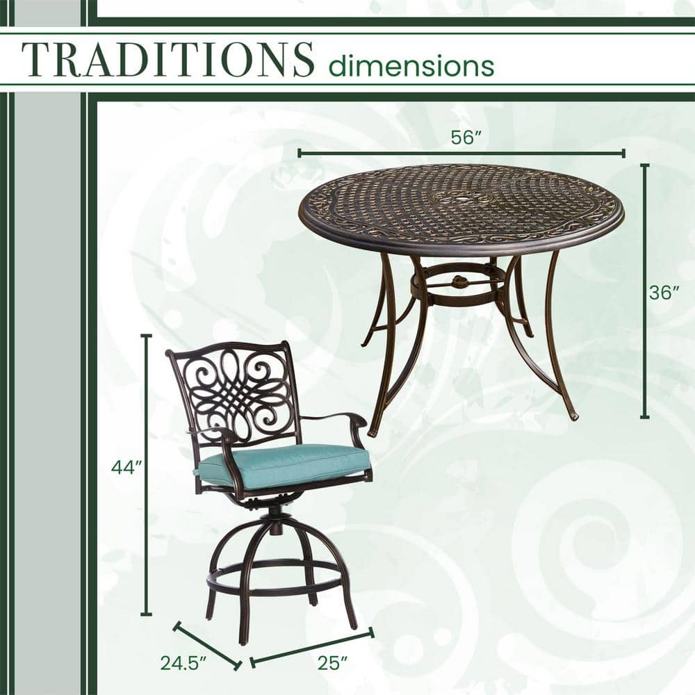 Hanover Blue 5-Piece High-Dining Set with Swivel Chairs and Cast-Top Table