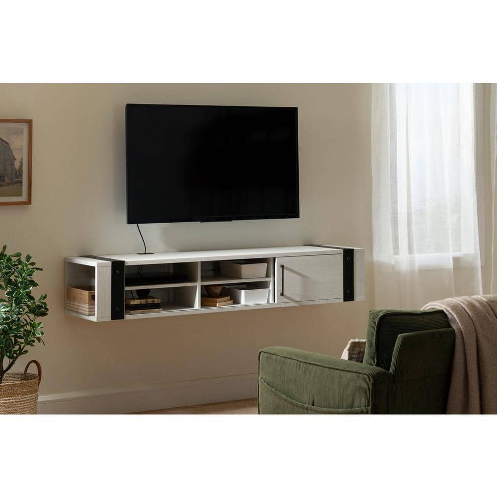 White Pine Wall-Mounted Media Console with Sliding Door
