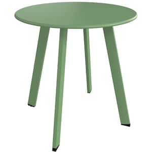 Green Round Outdoor Coffee Table, Weather Resistant Metal Side Table for Balcony, Porch, Deck, Poolside