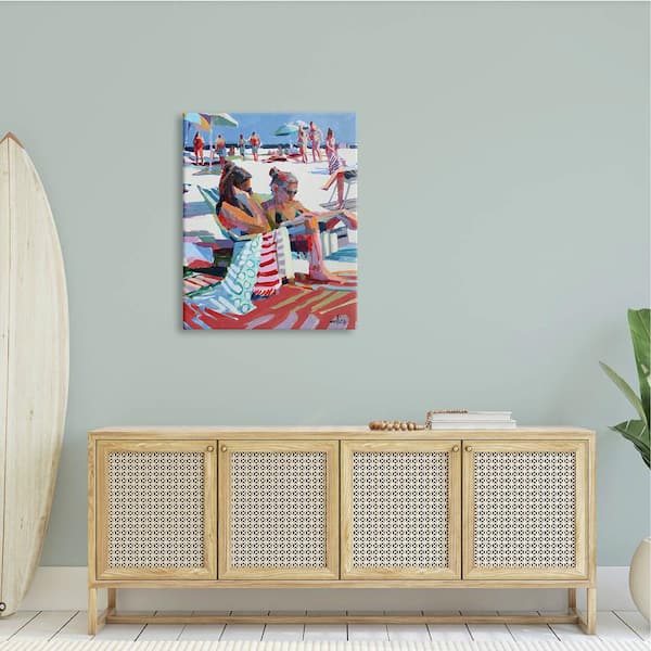 The Stupell Home Decor Bright Colored Painting Girls Reading at The Beach Canvas Wall Art, Size: 30 x 40