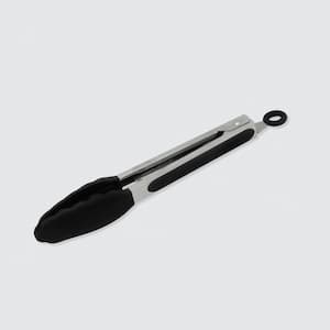7 in.Black Stainless Steel Silicone Mini Tongs (2-Pieces)