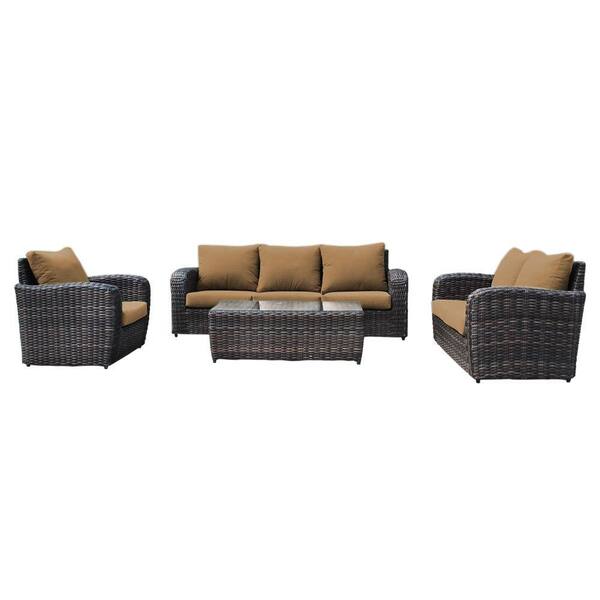 Acapulco 4 Piece Outdoor Patio Furniture Sets Deep Seating Set Durable Wicker Rattan Includes Brown Olefin Cushionse En T 203dss The Home Depot Acapulco 4 Piece Outdoor Patio, Outdoor Wicker Deep Seating Patio Furniture