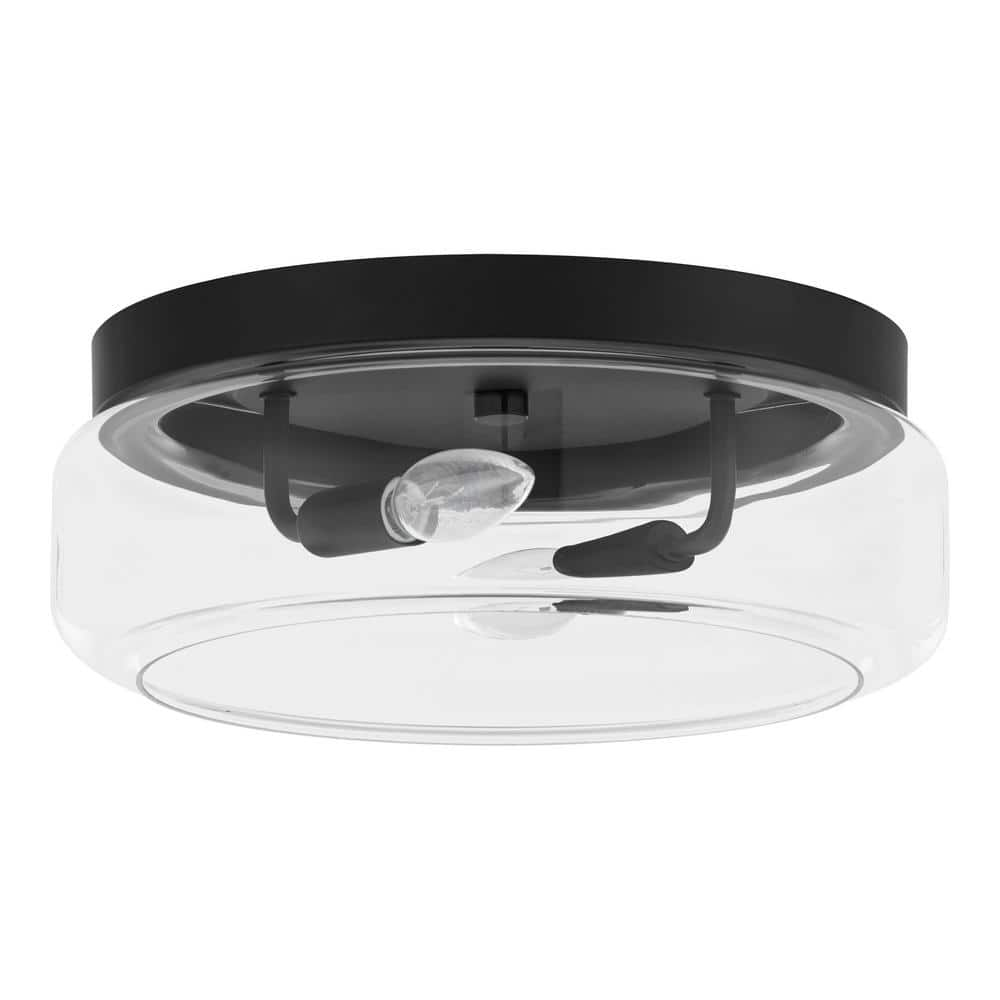 Home Decorators Collection 13 in. 2-Light Black Flush Mount Light