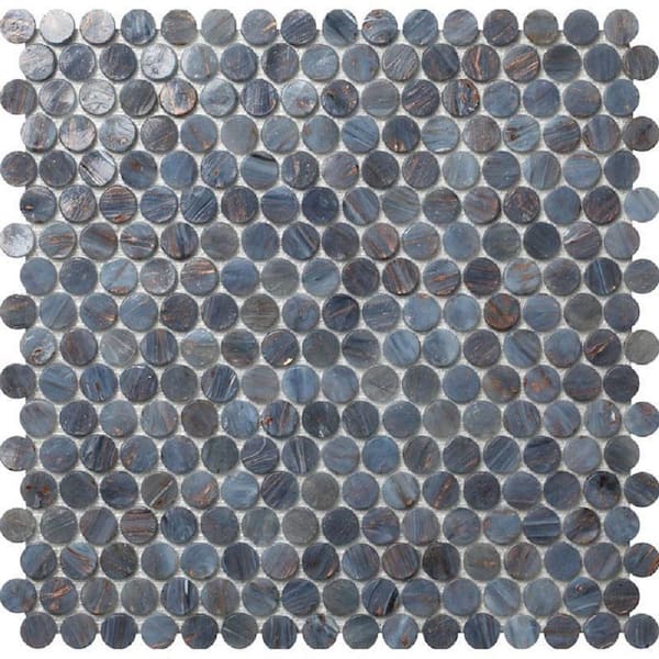Polished Penny Round Glass Mosaic Floor, Round Glass Tile Floor