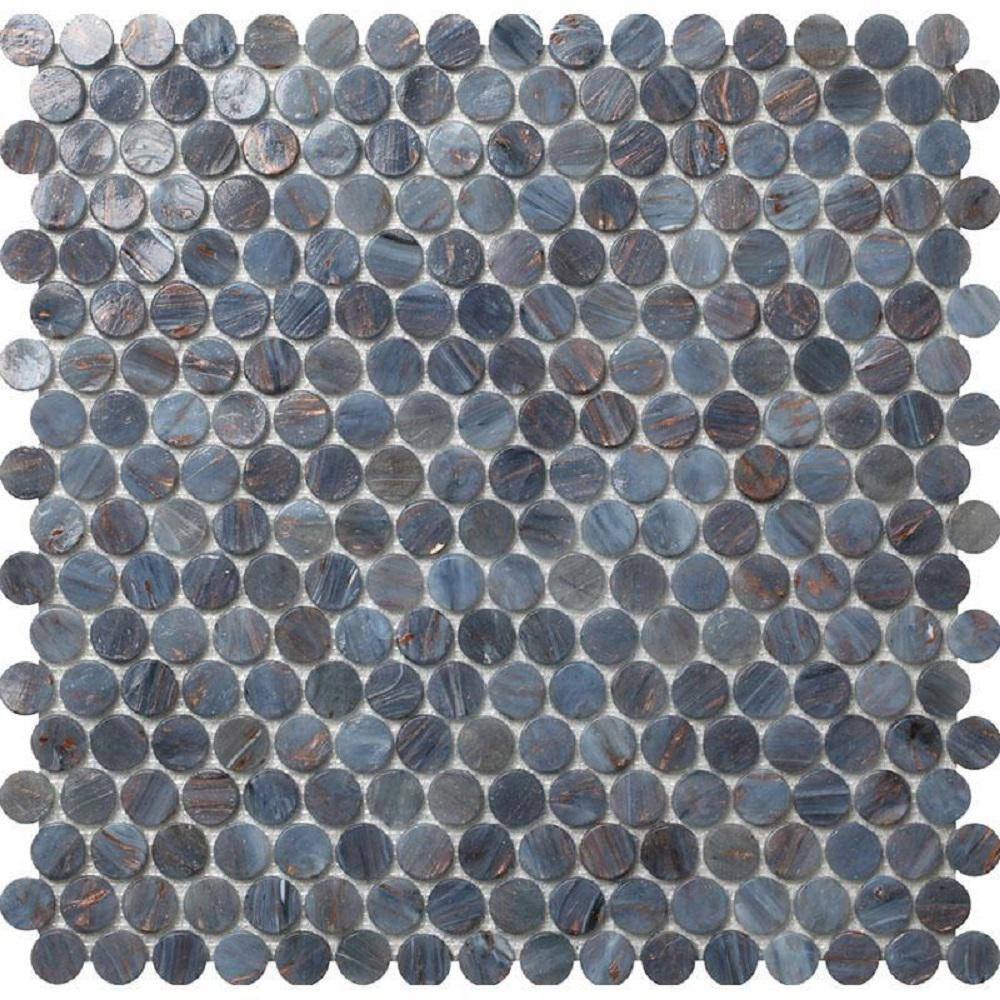 Gray and Blue 4 in x 5 Polished Penny Round Glass Mosaic Floor and Wall Tile Sample price history on PriceWatchPro