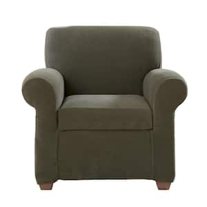 Ultimate Stretch Pique Olive Polyester 2-Piece Chair Slipcover