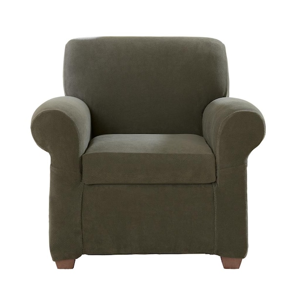 Sure-Fit Ultimate Stretch Pique Olive Polyester 2-Piece Chair Slipcover