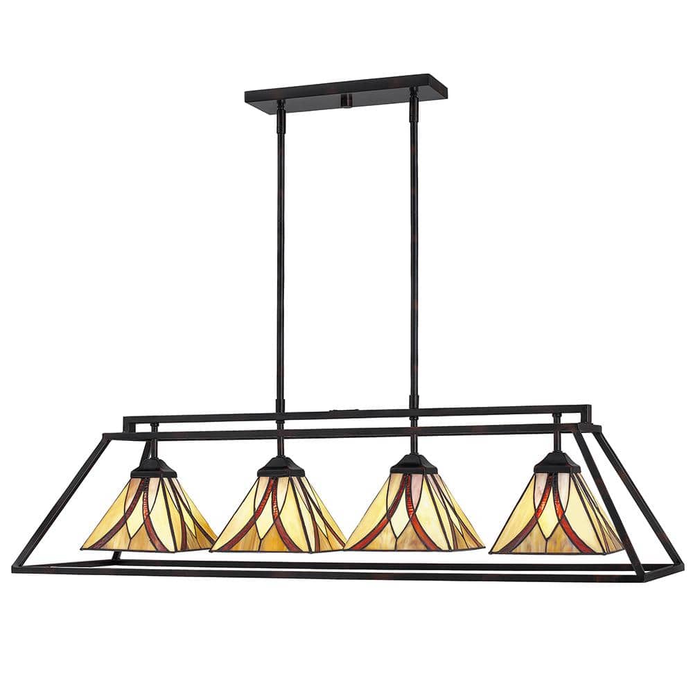 Asheville 42" Bronze Island Light with Multicolor Tiffany Glass Shades