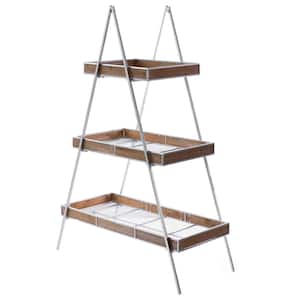 3-Tier Shelves Wood Shelving Unit Large Ladder Triangular Metal Display Shelving Server Rack, 46" W x 21" D x 66.5" H