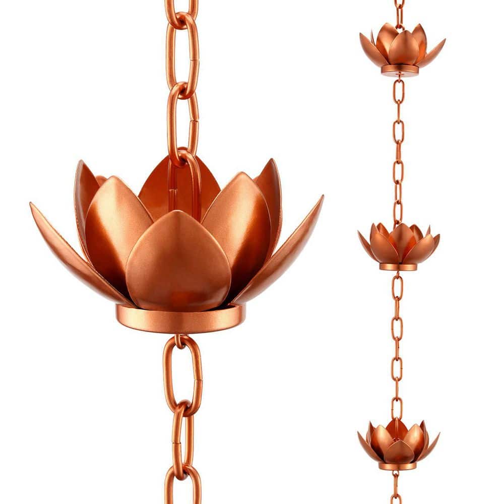 8.5 ft. Adjustable Lotus Rain Chain with Adapter for Gutters Outside Downspout for Divert Water and Home Display, Copper price history on PriceWatchPro