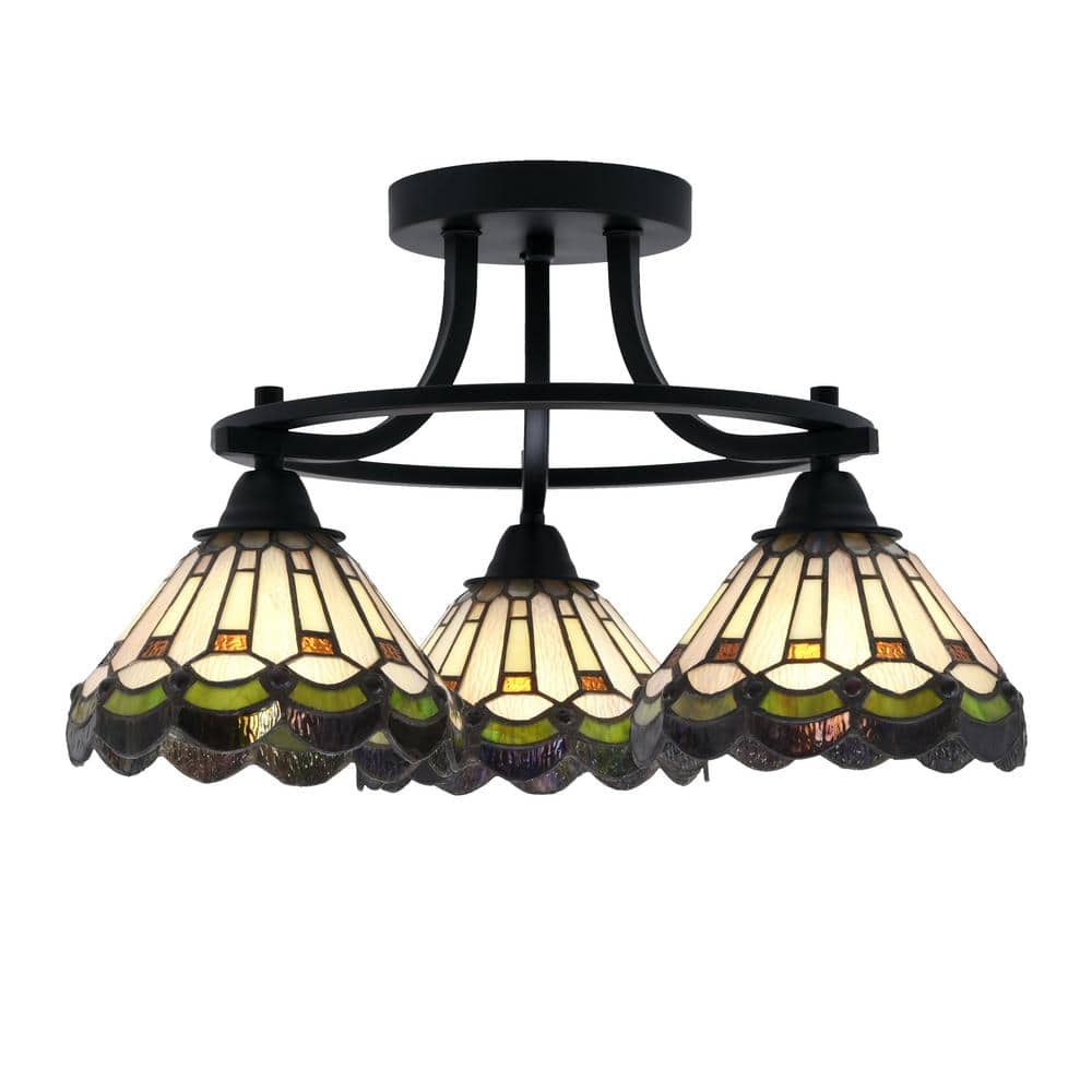 Madison 3-Light Semi-Flush Shown In Matte Black Finish With 17.75 in. Cypru