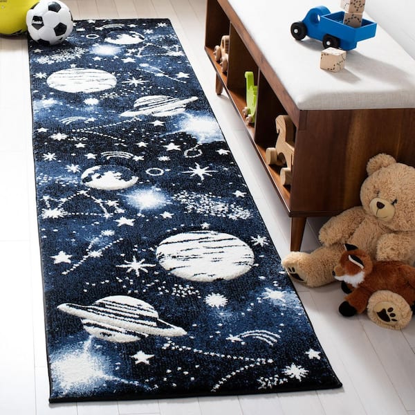 Carousel Kids 2 ft. x 10 ft. Dark Blue/Light Blue Galaxy Runner Rug