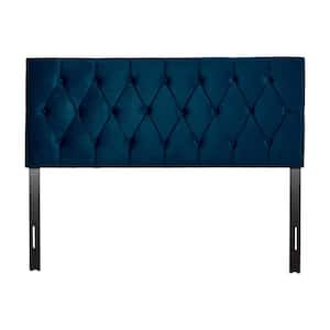 Catalina Adjustable Navy Blue Queen Upholstered Headboard with Diamond Tufting