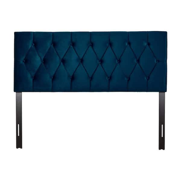 CorLiving Catalina Adjustable Navy Blue Queen Upholstered Headboard with Diamond Tufting