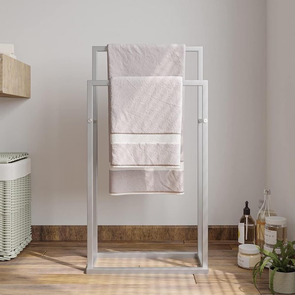 2 Tier 2 Towel Holders Floor Standing Stainless Steel Towel Rack in Silver