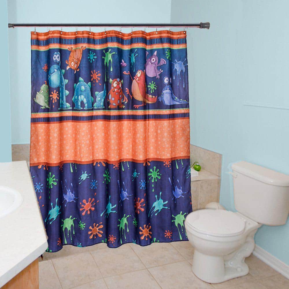 Monster Splat Blue and Orange Fabric Shower Curtain