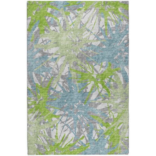 Dream Shag Premium Machine Washable Abstract ADS77 Green 8 ft. x 10 ft. Area Rug