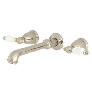 English Country 2-Handle Wall Mount Bathroom Faucet in Polished Nickel