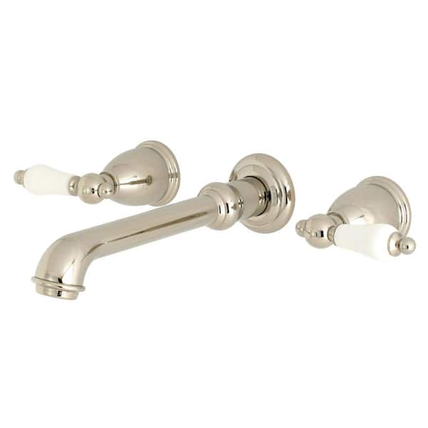 Kingston Brass English Country 2-Handle Wall Mount Bathroom Faucet in Polished Nickel