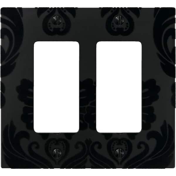 Amerelle Damask 2 Gang Rocker Composite Wall Plate Black 40rrbk The Home Depot