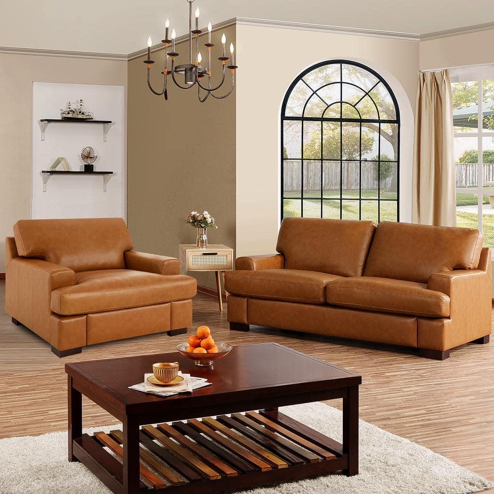 MAYKOOSH Modern 2-Piece Leather Accent Chair And Loveseat Living Room ...