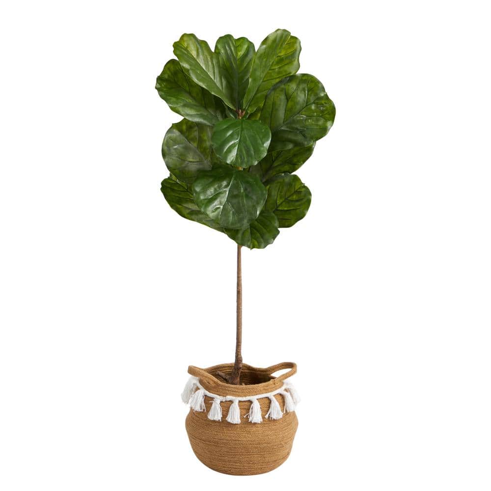 4 ft. Green Fiddle Leaf Artificial Tree in Boho Chic Handmade Cotton Planter with Tassels UV Resistant (Indoor/Outdoor) price history on PriceWatchPro