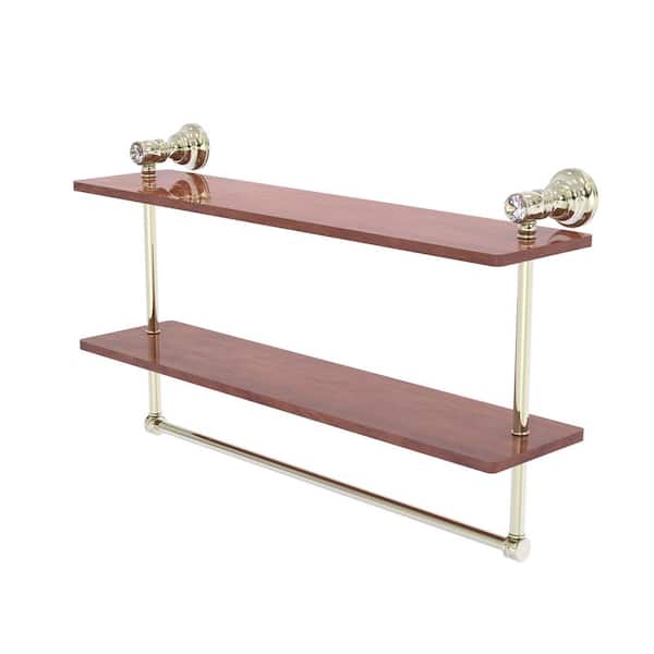 Allied Brass Carolina Crystal 22 in. W x 12.8 in. H x 5.6 D Wood Rectangular Shelf in Polished Nickel with Integrated Towel Bar