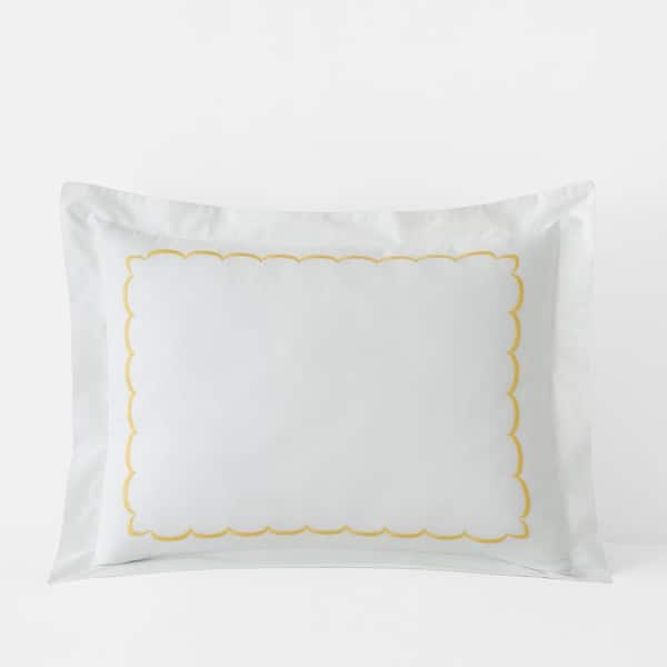 The Company Store Legends Hotel Embroidered Scallop Yellow Geometric Cotton Percale Standard Sham