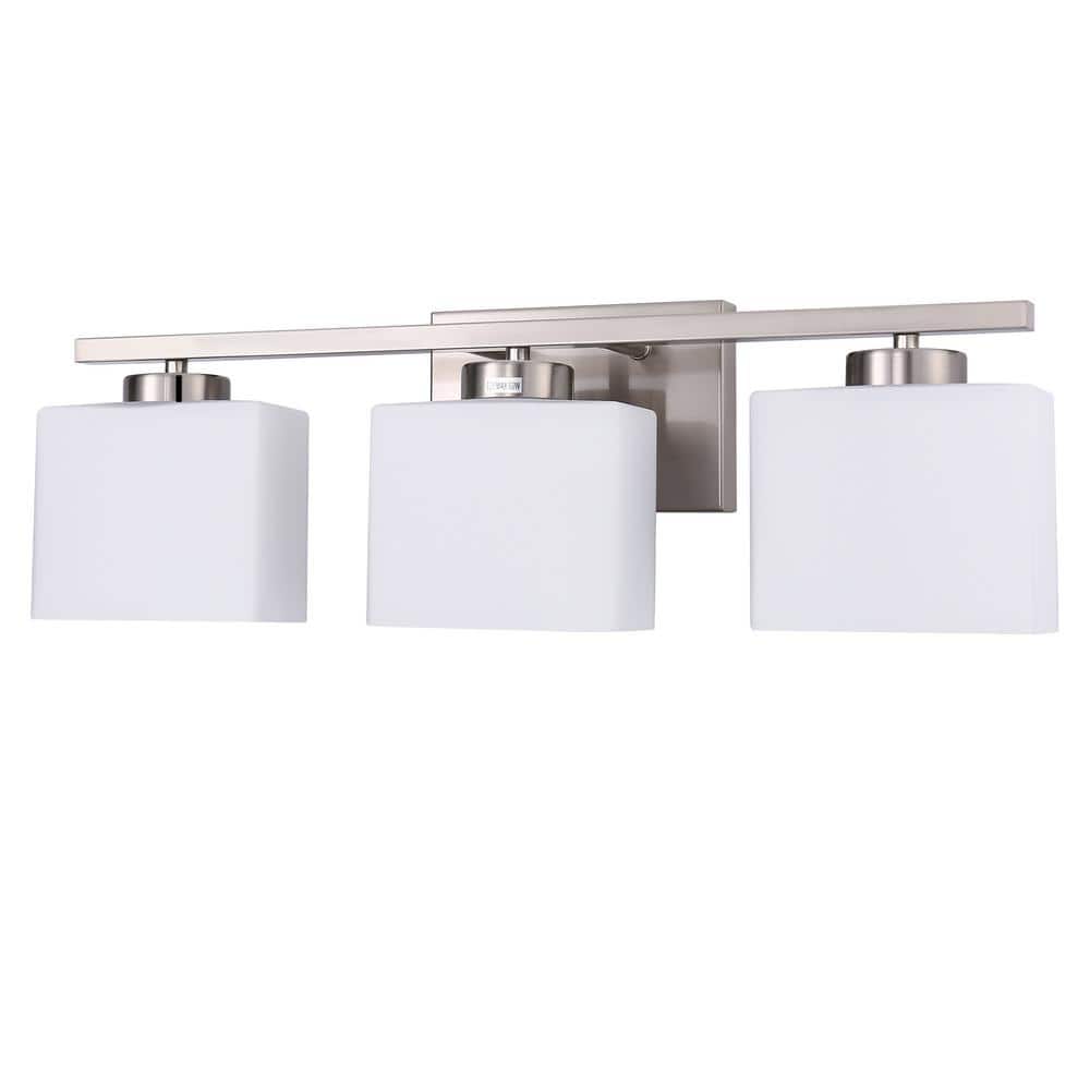 22 in. 3 Light Nickel Vanity Light with White Glass Shades for Bathroom Bedroom Hallway price history on PriceWatchPro