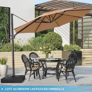 11.5 ft. x 11.5 ft Patio Cantilever Umbrella, Heavy-Duty Aluminum Frame Round Umbrella in Tan