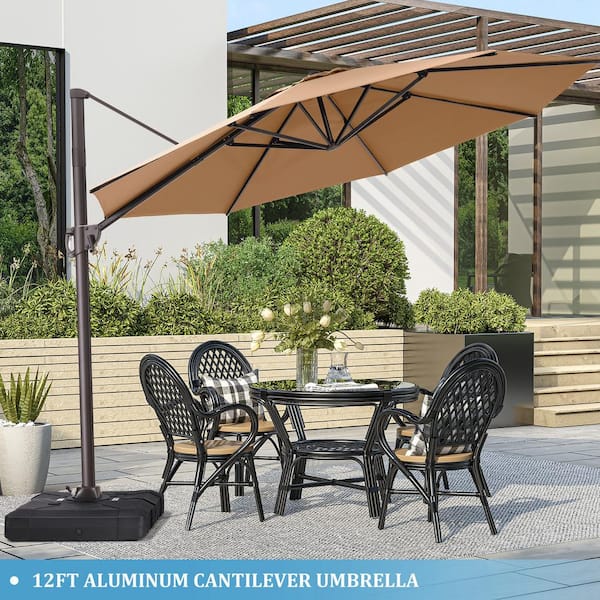 Crestlive Products 11.5 ft. x 11.5 ft Patio Cantilever Umbrella, Heavy-Duty Aluminum Frame Round Umbrella in Tan