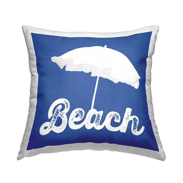 Stupell Industries Blue Beach Umbrella Phrase Blue Square Outdoor Throw Pillow