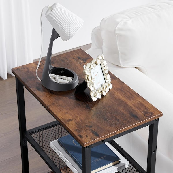 3 Tier End Table, Storage Rack with Open Shelves, Brown Side Table with Rectangle shelf，13.8"W x 23.6"D x 30"H，Set of 2