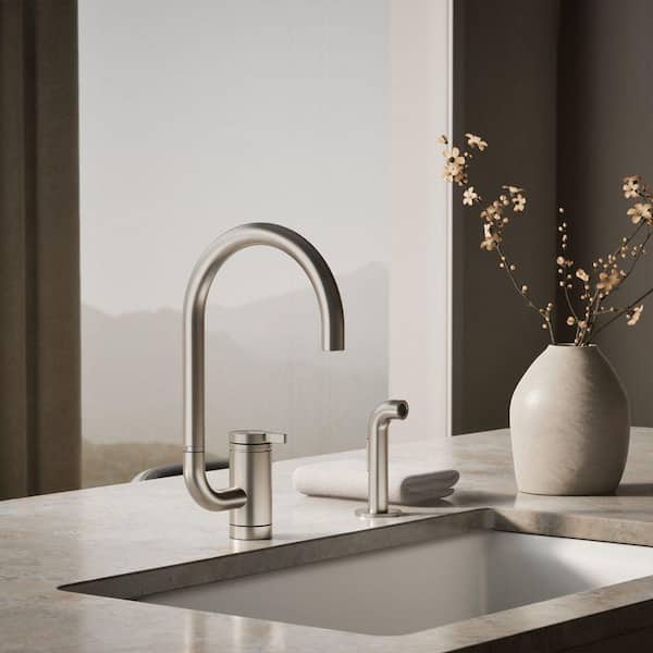 Components 1 Handle Deck Mount Standard Kitchen Faucet in Vibrant Stainless