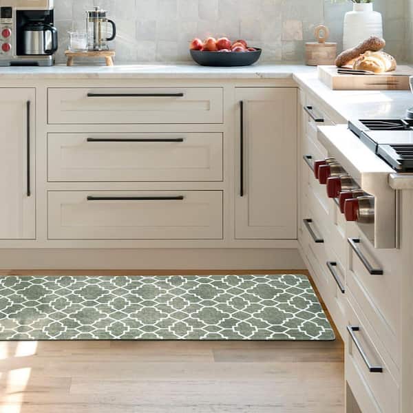 Sage Green Anti-Fatigue Cushioned Kitchen Mat Indoor Set of 2 (17 in. x 30 in. + 17 in. x 47 in.)
