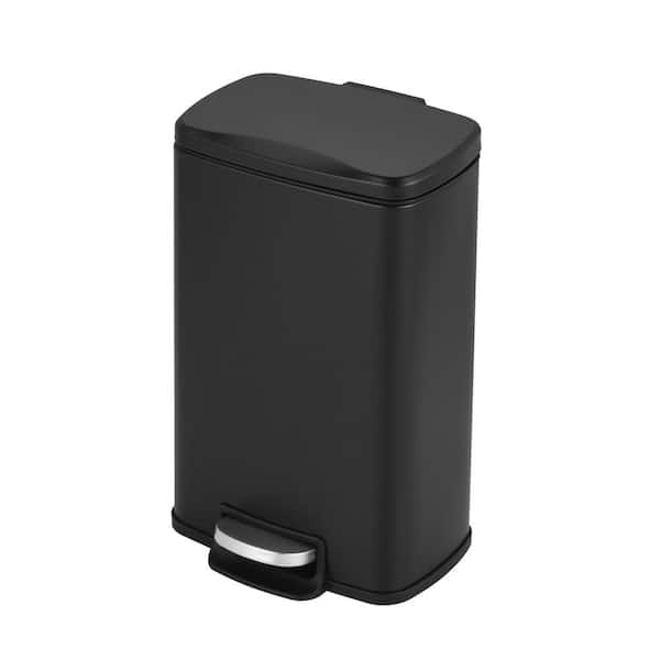 Innovaze 1.3 Gal. Rectangular Matt Black Step-On Trash Can with Lids and Inner Bucket, for Bathroom and Office