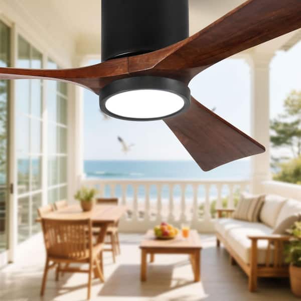 42 Inch Indoor Black Solid Wood 6 Speeds Remote Ceiling Fan with 3 Colors Dimmable LED Light and Reversible DC Motor