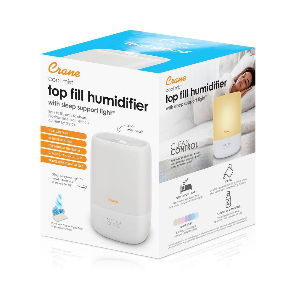 White Top Fill Cool Mist Humidifier with Sleep Support Light