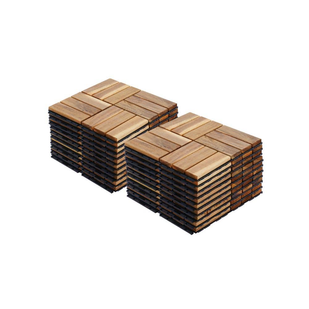 20-Pack 12 in. x 12 in. Square Outdoor Yellow Acacia Wood Interlocking Deck