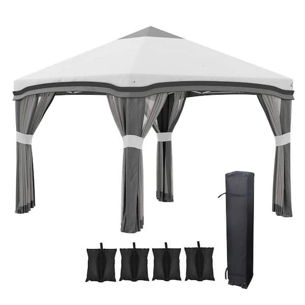 10 ft. x 10 ft. Gray Pop Up Canopy Tent, Outdoor Instant Tent with Sandbags and Wheeled Carry Bag, Height Adjustable
