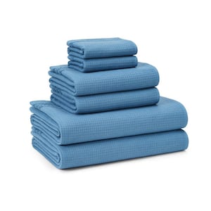 Small Waffle Woven Terry Stripe Blue Cotton 6-Piece Bath Set