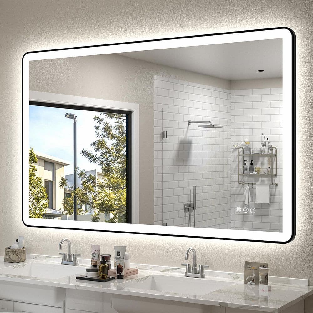 48 in. W x 32 in. H Rectangular Framed Front and Back LED Lighted Anti-Fog Wall Bathroom Vanity Mirror in Tempered Glass price history on PriceWatchPro