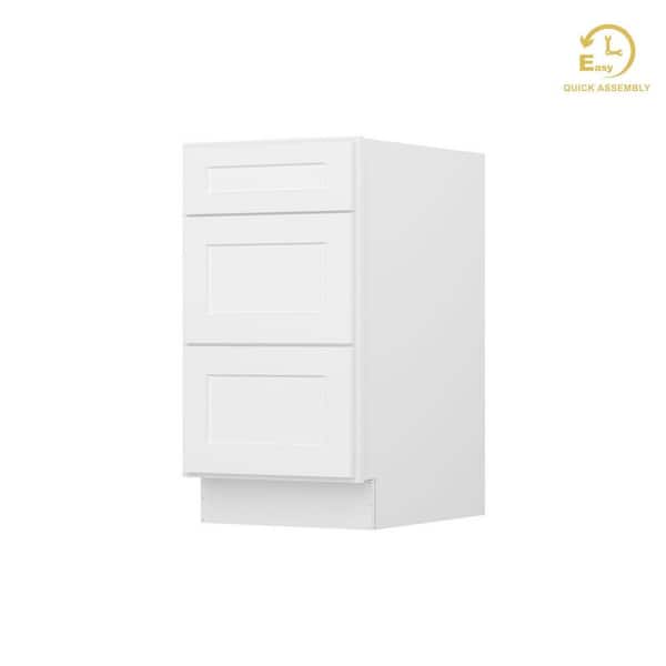 RoomyLife Easy-DIY 18 in. W x 24 in. D x 34.5 in. H Ready to Assemble Drawer Base Kitchen Cabinet in Shaker White with 3-Drawers