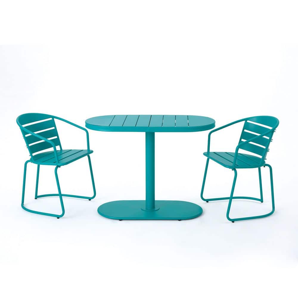 3-Piece Metal Outdoor Bistro Set with 2 Chairs and Oval Table, Teal price history on PriceWatchPro