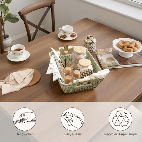 Wudkey 2-Pack Hand-Woven Storage Baskets with Wooden Handles